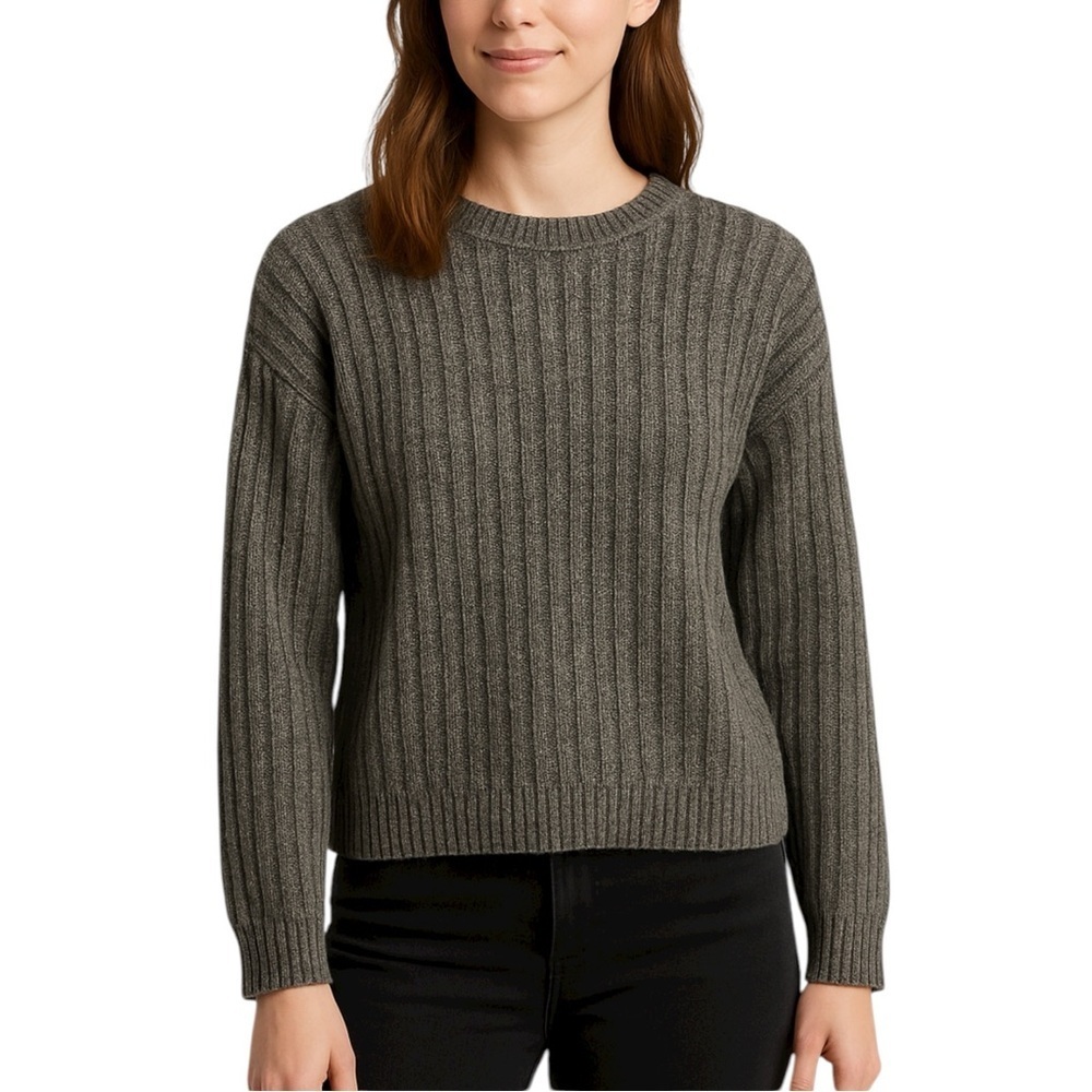Zara Charcoal Ribbed Crew Neck Sweater